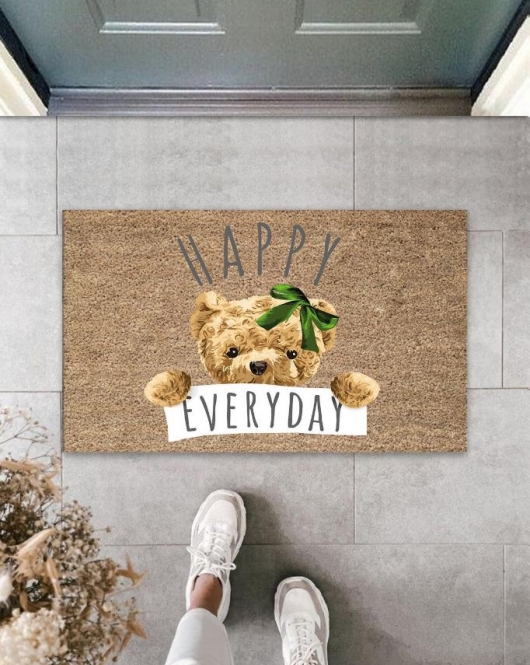 Kahverengi Kapı Önü Paspası Happy Everday Ayıcık Desen K-3237