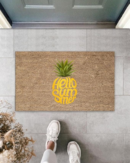 Kahverengi Kapı Önü Paspası Hello Summer Ananas Desen K-3263