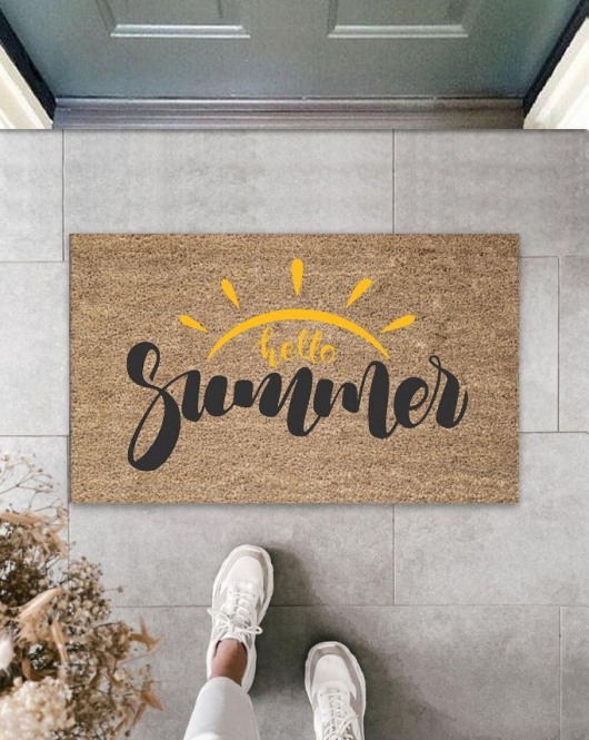 Kahverengi Kapı Önü Paspası Hello Summer Güneş Desen K-3270