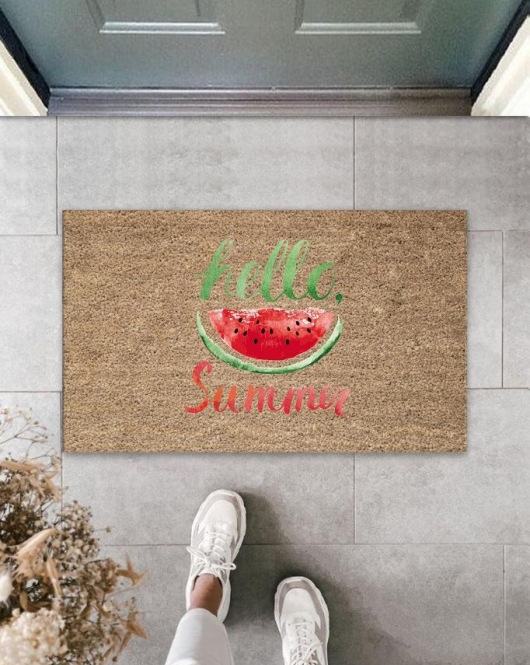 Kahverengi Kapı Önü Paspası Hello Summer Karpuz Desen K-3262