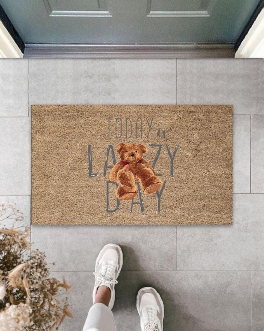 Kahverengi Kapı Önü Paspası Lazy Day Ayıcık Desen K-3235