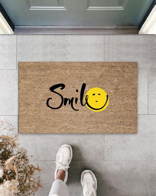 Kahverengi Kapı Önü Paspası Smile Desen K-3269