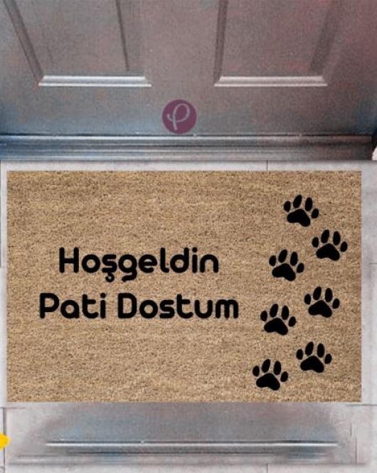 Kapı Önü Paspası Dekoratif Dijital Baskı Hoşgeldin Pati Dostum P-2421