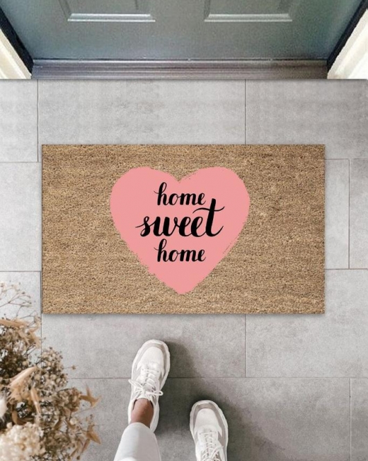 Pembe Kapı Önü Paspası Home Sweet Home Desen K-3289