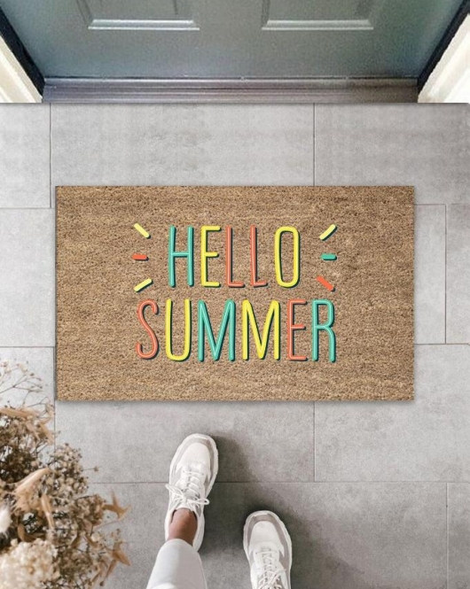 Sarı Kapı Önü Paspası Hello Summer Desen K-3279