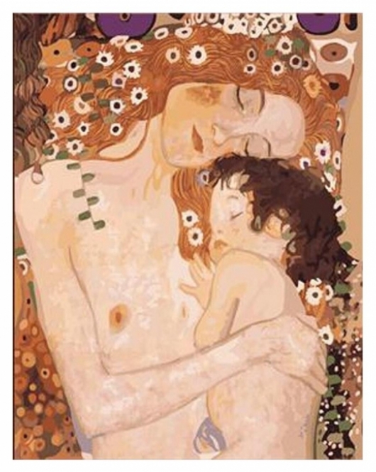 Kanvas Gustav Klimt Anne ve Çocuk Sayılarla Boyama Seti Rulo