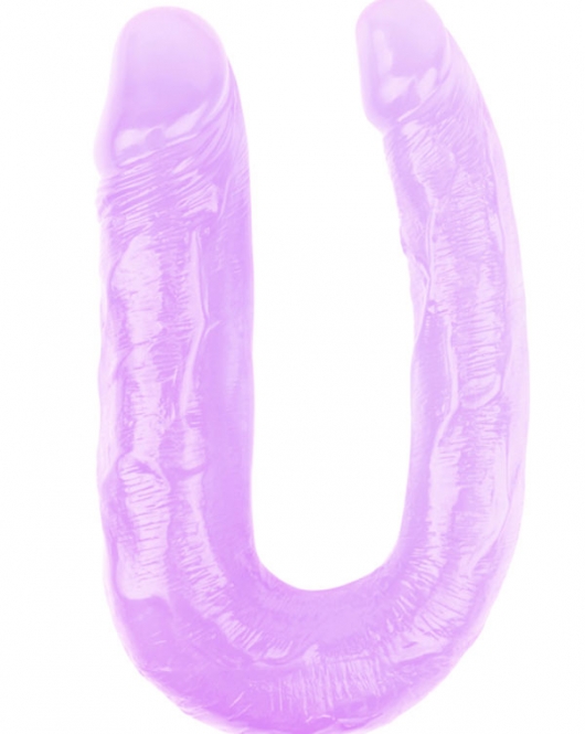 Hi-Rubber Şeffaf Jel Çift Taraflı Eğik Dildo - 17cm Mor