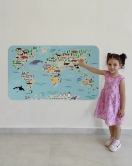 Eğitici Dünya Haritası Dünya Atlası Çocuk ve Bebek Odası Duvar Sticker-60x105-3771