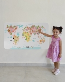 Eğitici Dünya Haritası Dünya Atlası Çocuk ve Bebek Kız Çocuğu Odası Duvar Sticker-60x105-3777