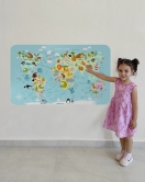 Eğitici Dünya Haritası Dünya Atlası Çocuk ve Bebek Odası Duvar Sticker-60x105-3782