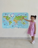 Eğitici Dünya Haritası Dünya Atlası Çocuk ve Bebek Odası Duvar Sticker-60x105-3783