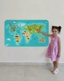 Eğitici Dünya Haritası Dünya Atlası Çocuk ve Bebek Odası Duvar Sticker-60x105-3784