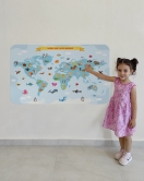 Eğitici Dünya Haritası Dünya Atlası Çocuk ve Bebek Odası Duvar Sticker-60x105-3791