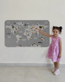 Eğitici Dünya Haritası Dünya Atlası Çocuk ve Bebek Odası Duvar Sticker-60x105-3794