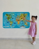 Eğitici Dünya Haritası Dünya Atlası Çocuk ve Bebek Odası Duvar Sticker -60x105-3805