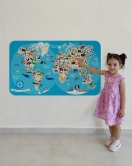 Eğitici Dünya Haritası Dünya Atlası Çocuk ve Bebek Odası Duvar Sticker -60x105-3806