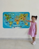 Eğitici Dünya Haritası Dünya Atlası Çocuk ve Bebek Odası Duvar Sticker -60x105-3808