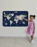 Eğitici ve Bayraklı Dünya Haritası Dünya Atlası Çocuk ve Bebek Odası Duvar Sticker-60x105-3819