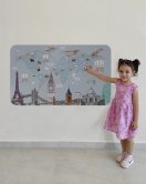 Eğitici Dünya Haritası Dünya Atlası Çocuk ve Bebek Odası Duvar Sticker -60x105-3820