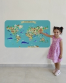 Eğitici Dünya Haritası Dünya Atlası Çocuk ve Bebek Odası Duvar Sticker -60x105-3829