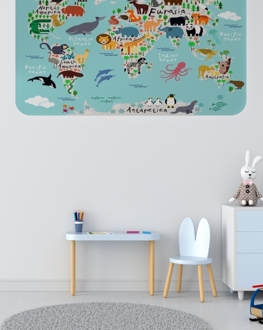 Eğitici Dünya Haritası Dünya Atlası Çocuk ve Bebek Odası Duvar Sticker-60x105-3775