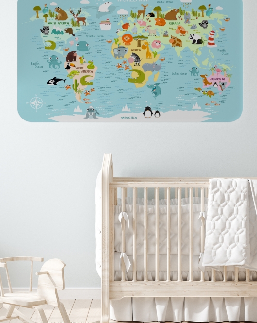 Eğitici Dünya Haritası Dünya Atlası Çocuk ve Bebek Odası Duvar Sticker-60x105-3782