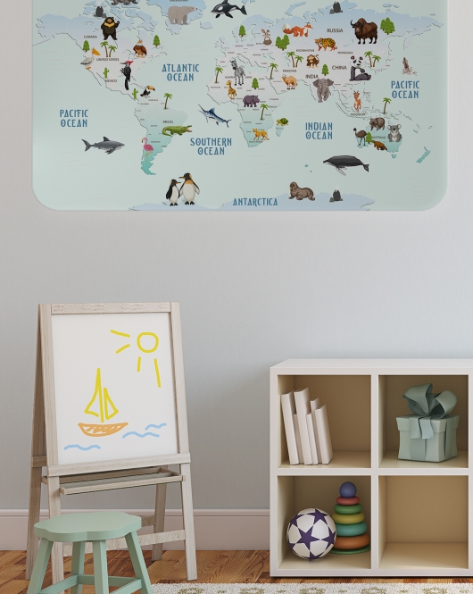 Eğitici Dünya Haritası Dünya Atlası Çocuk ve Bebek Odası Duvar Sticker-60x105-3796