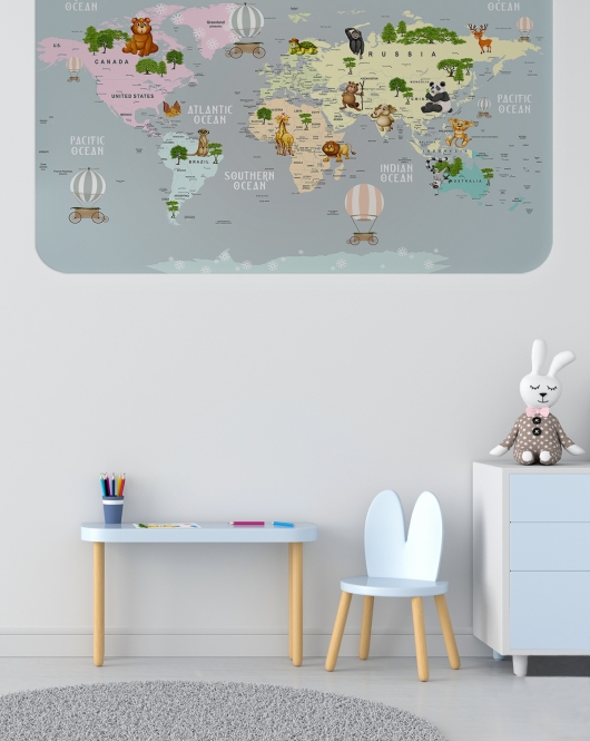 Eğitici Dünya Haritası Dünya Atlası Çocuk ve Bebek Odası Duvar Sticker -60x105-3816