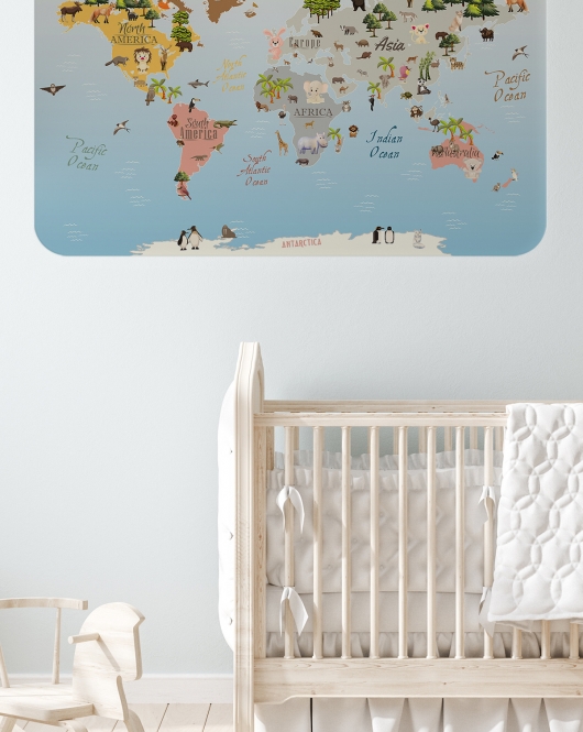 Eğitici Dünya Haritası Dünya Atlası Çocuk ve Bebek Odası Duvar Sticker -60x105-3824