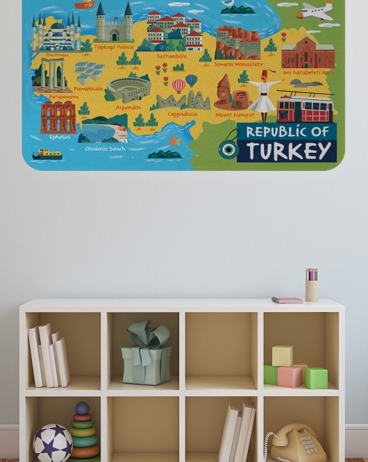 Eğitici ve Öğretici Cocuk Odası Türkiye Haritası Duvar Sticker-60x105-3871