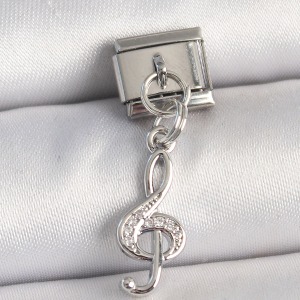 316L Çelik Gümüş Renk Zirkon Taşlı Sol Anahtar Model Nomination Charm