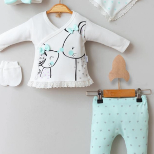 3 Ay Kız Bebek Little Mause 5'li Hastane Çıkış Seti Yeşil