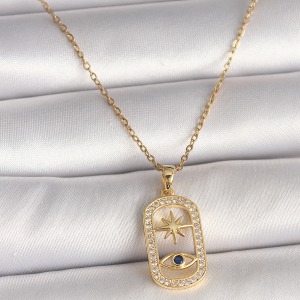 316L Çelik Gold Renk Zincir Zirkon Taşlı Göz Yıldız Model Kadın Kolye
