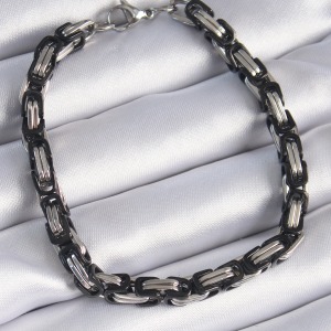 316L Çelik Siyah Gümüş Renk Kral Zincir Model Erkek Bileklik