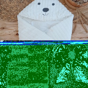 Yenidoğan Beyaz Wool Yün Kumaş Ayıcık Kulaklı Kundak Bebek Battaniyesi