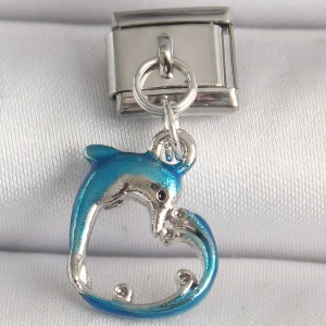 316L Çelik Gümüş Renk Mavi Yunus Model Nomination Charm