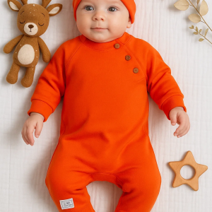 3-9 Ay Kollu Düğme Detay Unısex Bebek Tulumu Kiremit