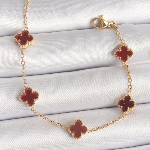 316L Çelik Gold Renk Baby Boy Kahverengi Yonca Model Kadın Bileklik