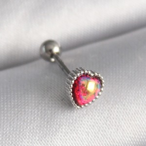 316L Çelik Gümüş Renk Kırmızı Mineli Kalp Tragus Piercing