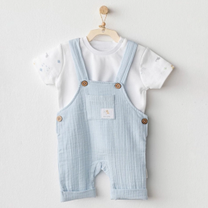 Andywawa Ac25621 Ocean İs My Happy Place Müslin Bebek Salopet Takım Blue