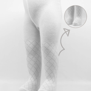 Bistyle Tekli Ekose Kabartma Penye Külotlu Çorap Bs50105 Beyaz