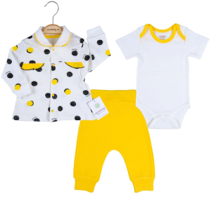 3-12 Ay Puanlı Hırkalı 3'lü Kız Bebek Takımı Sarı