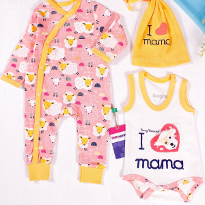 Yeni Doğan 3-6 Ay Kuzu Figürlü Şapkalı 3'lü Bebek Takımı Sarı