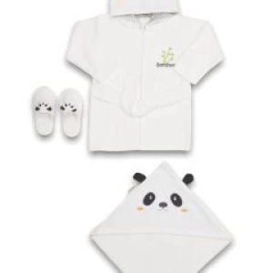 Bebitof Baby Panda Bebe Bornoz Seti 30037 Beyaz