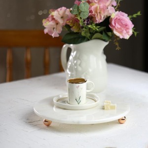 Akayev Mermer 25 Cm Rose Gold Boncuk Ayaklı Beyaz Yuvarlak Sunumluk