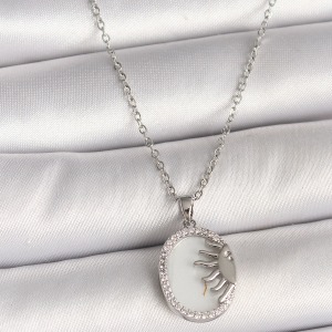 316L Çelik Gümüş Renk Zincir Beyaz Mineli Gün Batımı Model Zirkon Taş Detaylı Kadın Kolye