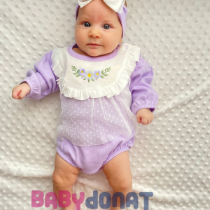 3-12 Ay Çiçek Nakışlı Tüllü Bandanalı Kız Bebek Romper Lila