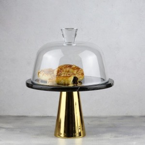 Akayev Mermer 25 Cm Altın Konik Ayak Siyah Cam Fanus