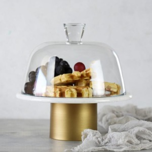 Akayev Mermer 25 Cm Metal Ayaklı Beyaz Cam Fanus