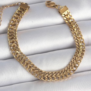 316L Çelik Gold Renk Hasır Zincir Model Kadın Bileklik